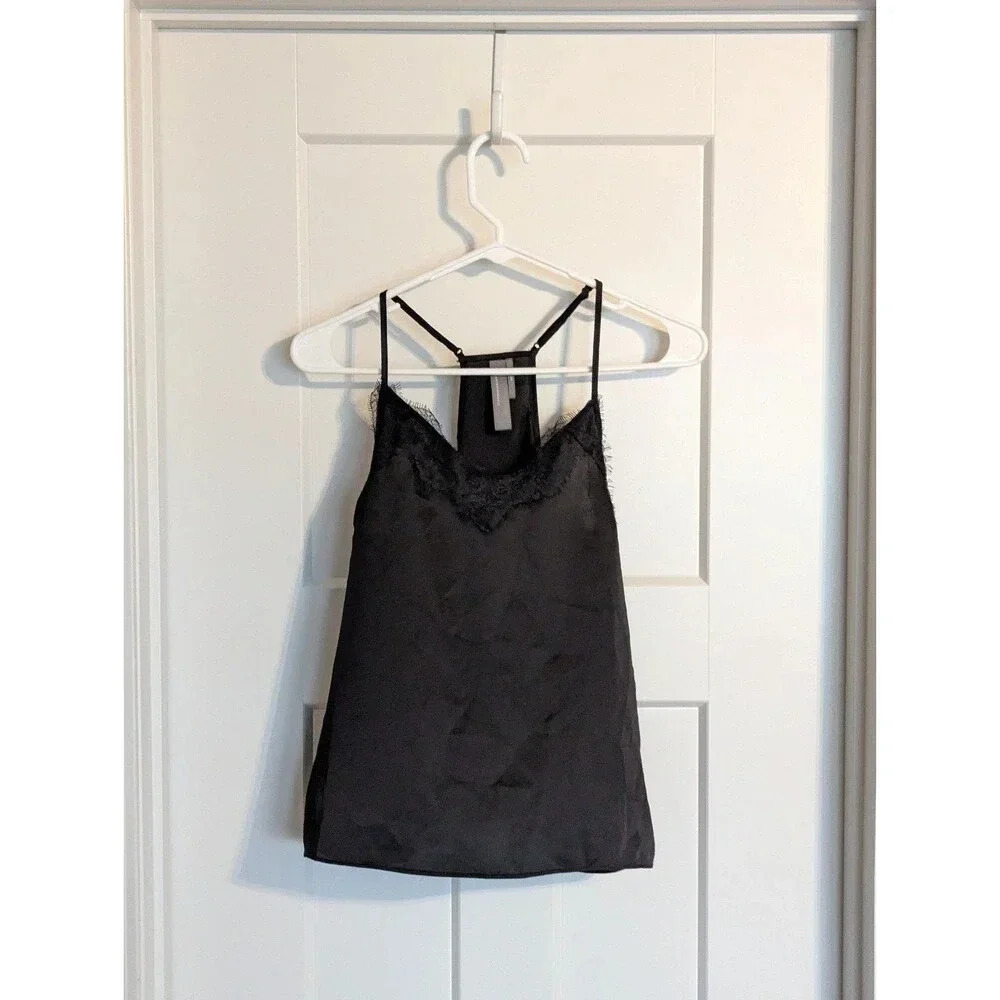 Anthropologie Black Lace Trim Cami Top